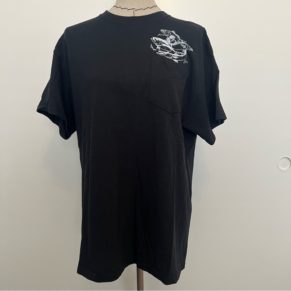 Black short sleeve shirt with fish